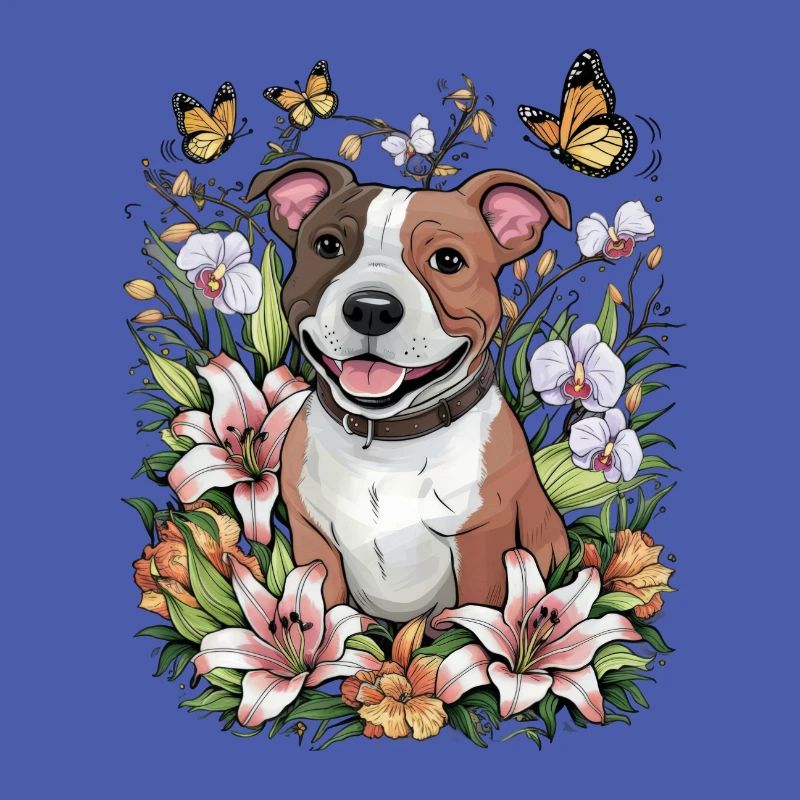 Staffordshire Bull Terrier mit Schmetterlingen