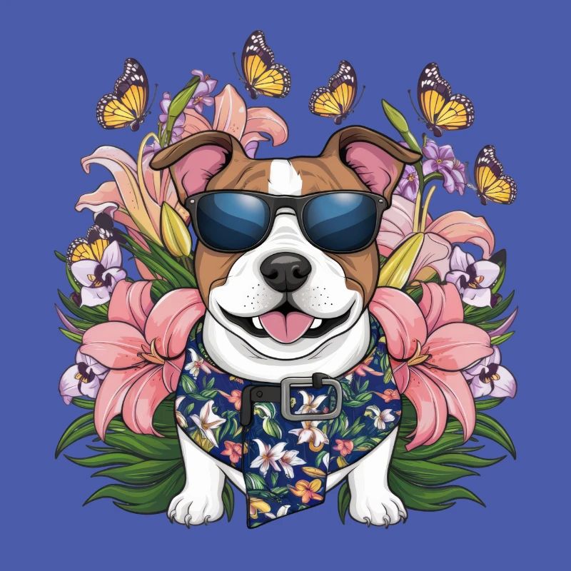 Staffordshire Bull Terrier mit Schmetterlingen