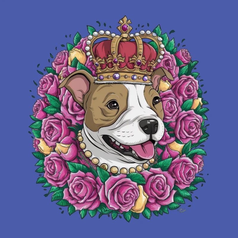 Staffordshire Bull Terrier with Crown and Roses
