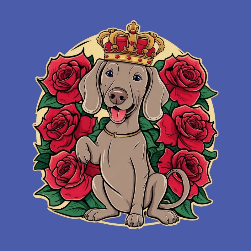 Braque de Weimar avec couronne et jolies roses
