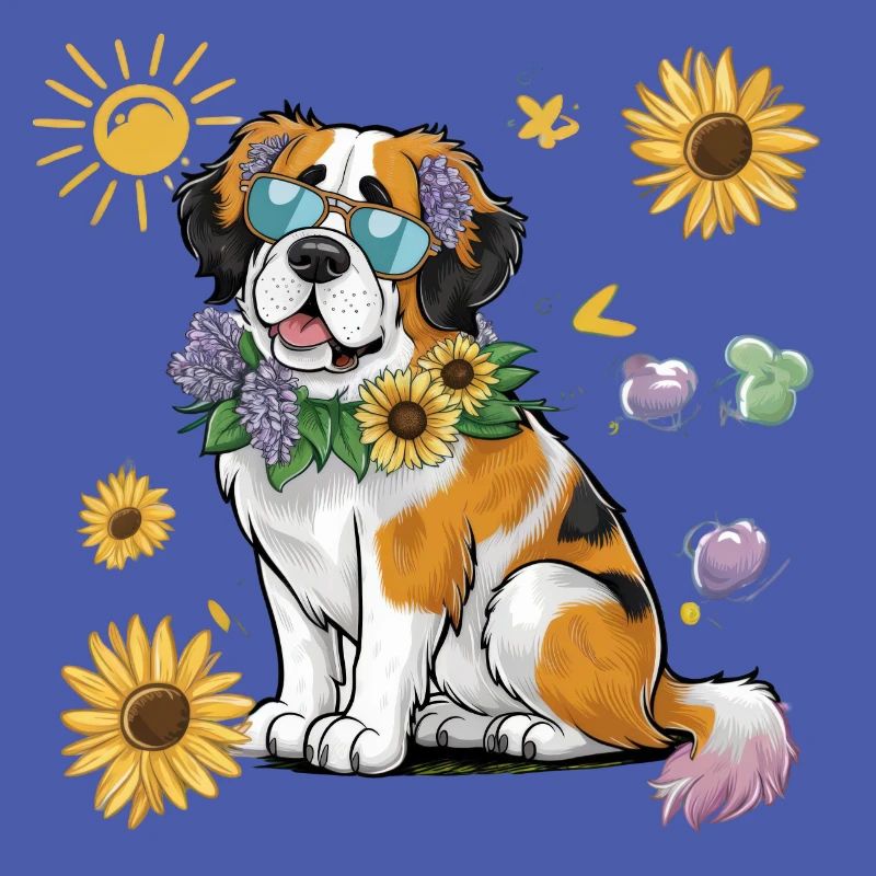 St. Bernard with sunflowers