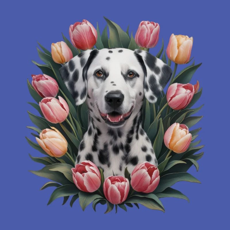 Süßer Dalmatiner mit Tulpen