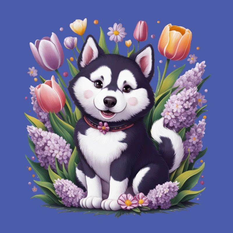 Motif d’animal adapté aux enfants avec husky de dessin animé, Tu