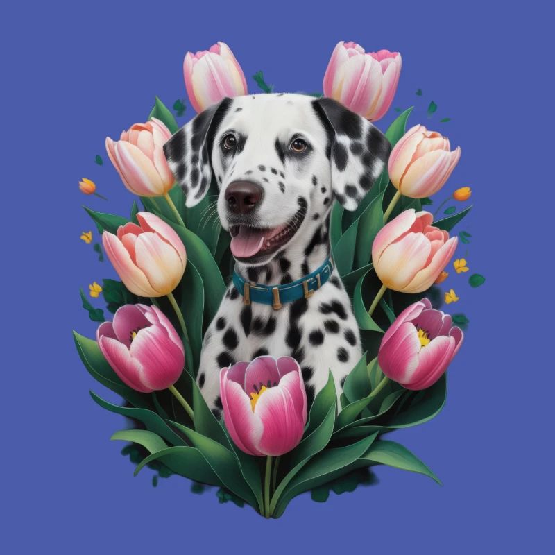 Süßer Dalmatiner mit Tulpen