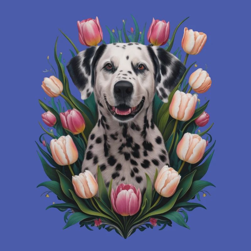 Süßer Dalmatiner mit Tulpen