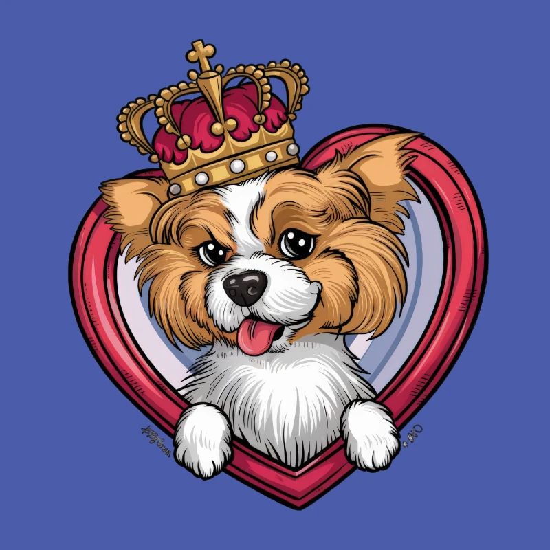 Cute cartoon Lhasa Apso with crown and heart