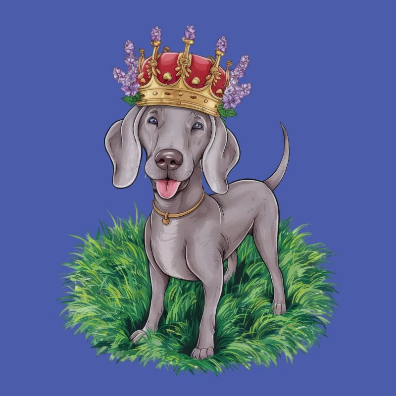 Weimaraner with crown and pretty flowers