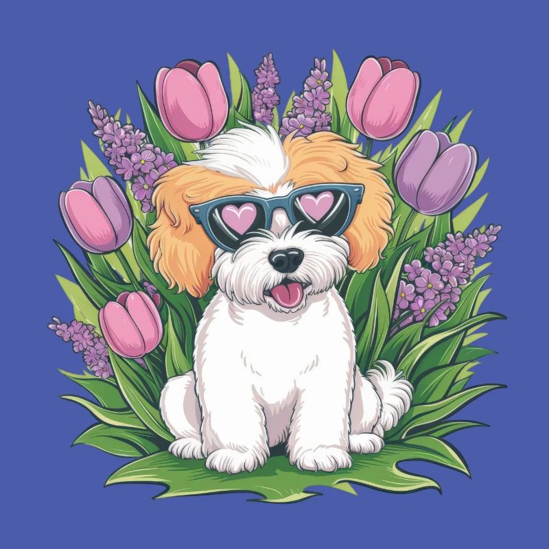 NBichon Frisé aux tulipes et lilas
