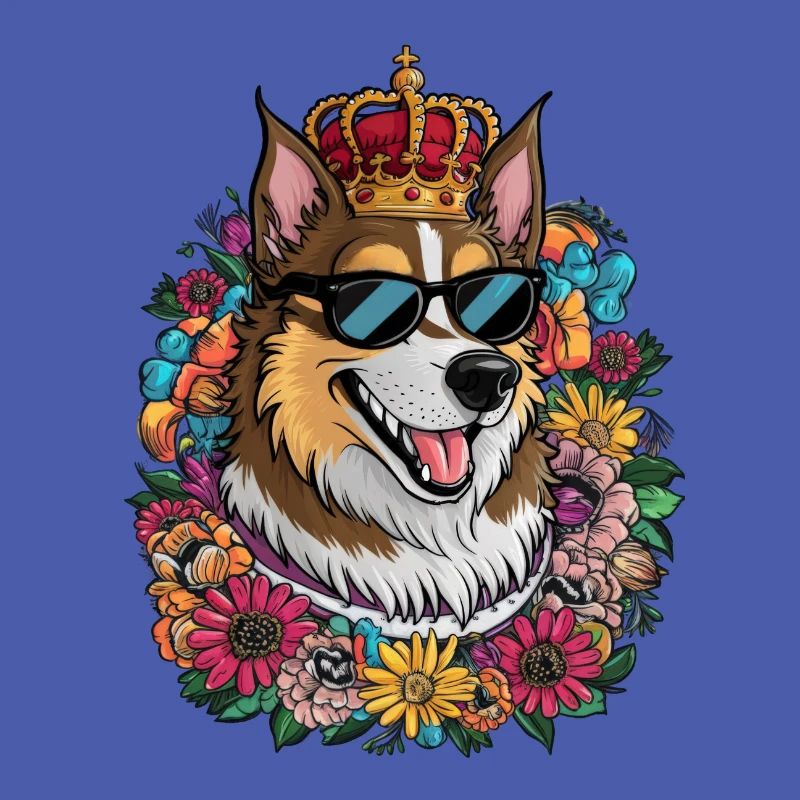 Norwegischer Elchhund mit Sonnenbrille & Blumen