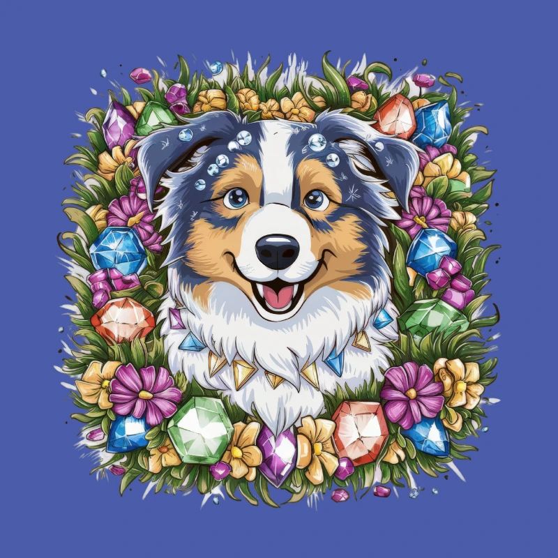 Cute Australian Shepherd Dog with Flowers