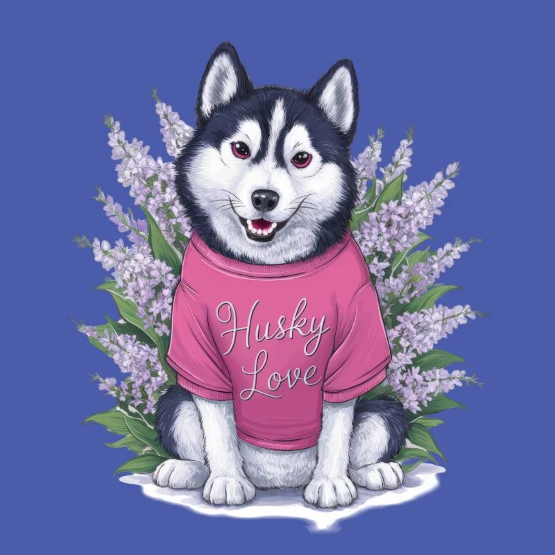 Cute cartoon husky with lilac