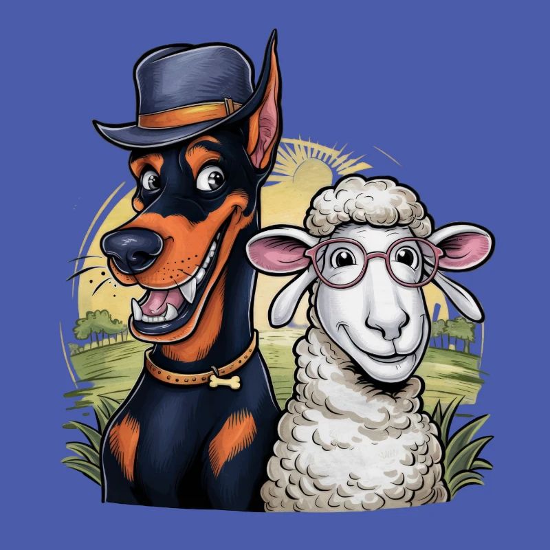 Cool Doberman with Sheep