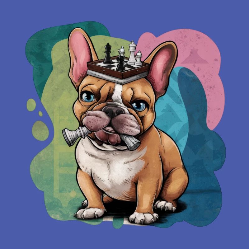 French bulldog playing chess