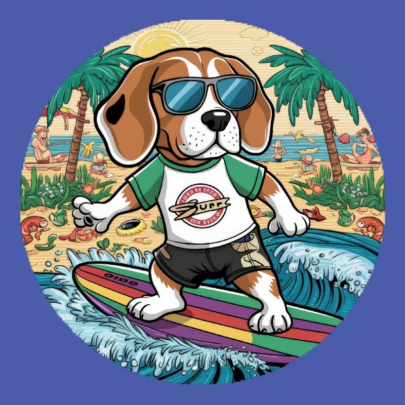 Cool beagle loves surfing
