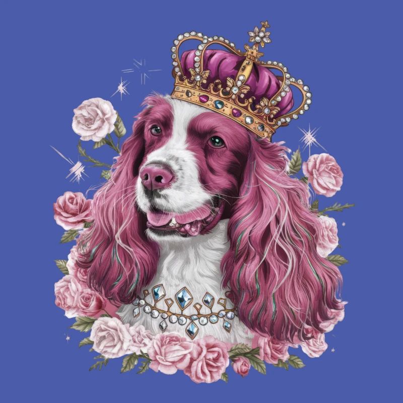 Cocker Spaniel mit Krone und Rosen