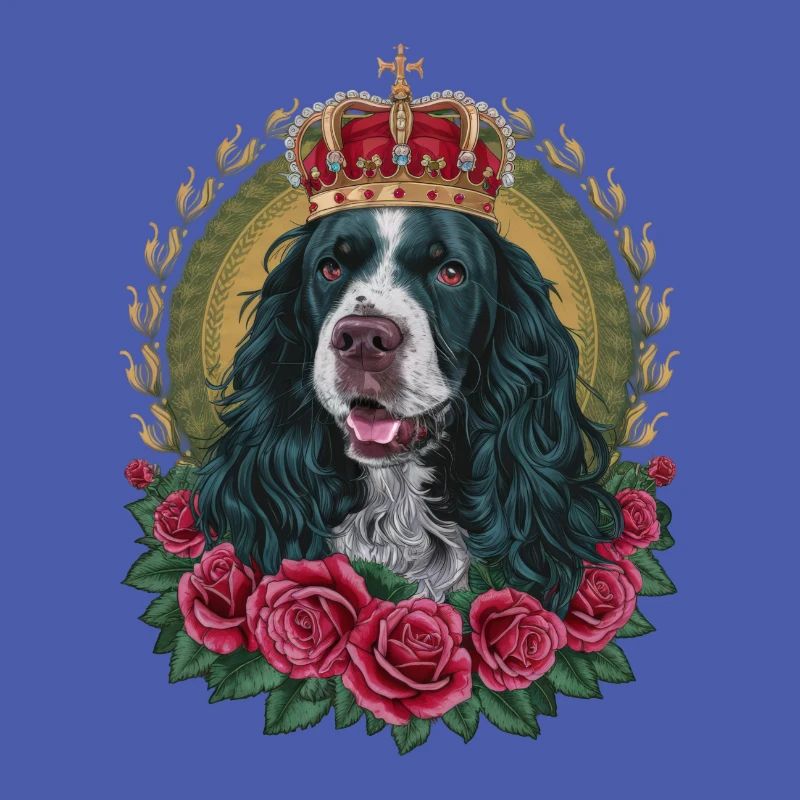 Cocker Spaniel mit Krone und Rosen