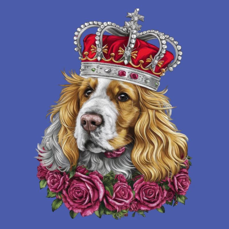 Cocker Spaniel mit Krone und Rosen