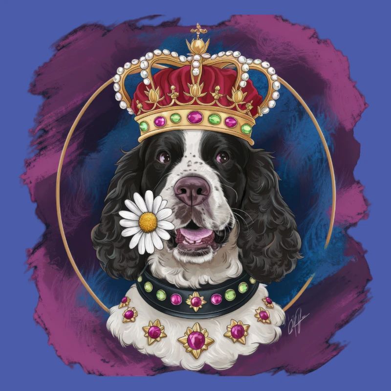 Cocker Spaniel mit Blumen und Krone