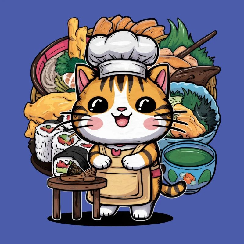 Chat kawaii en tant que cuisinier