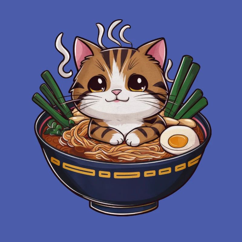 Kawaii Katze mit Ramen Schüssel