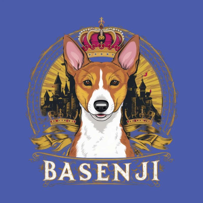 Cartoon Basenji dog with crown and lock