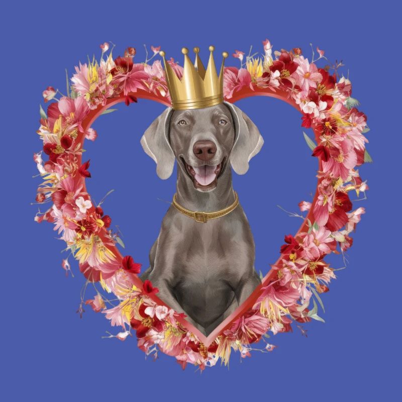 Hübscher Weimaraner Hund mit Krone und Blümchen