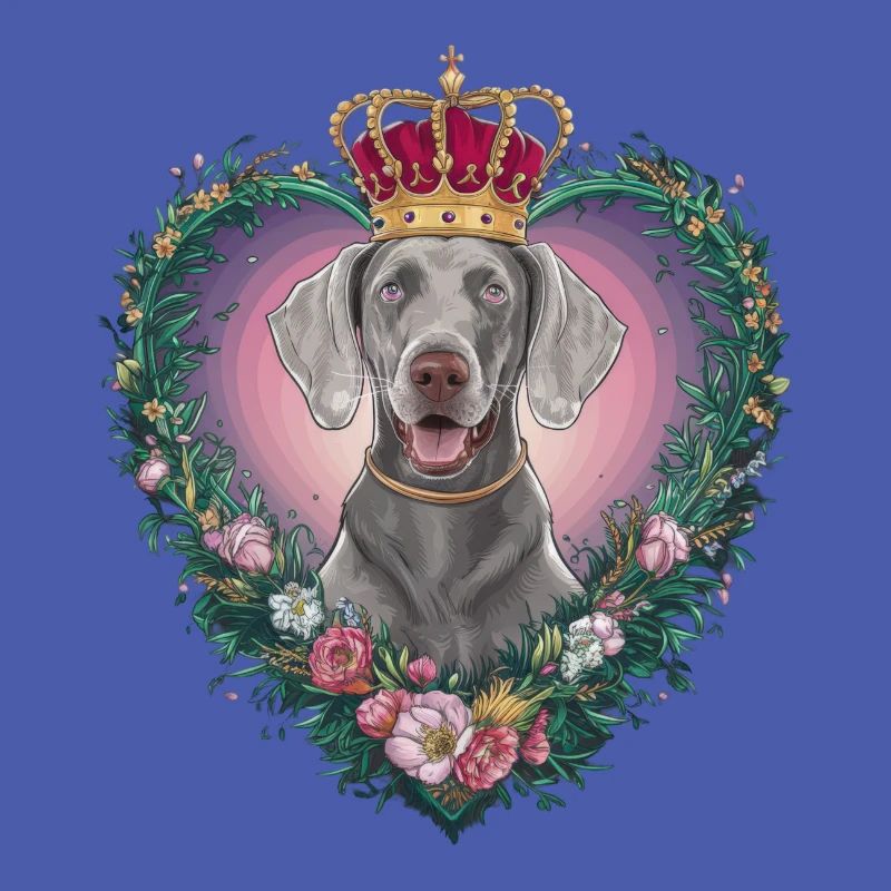 Joli chien de Braque de Weimar avec couronne et fleurs