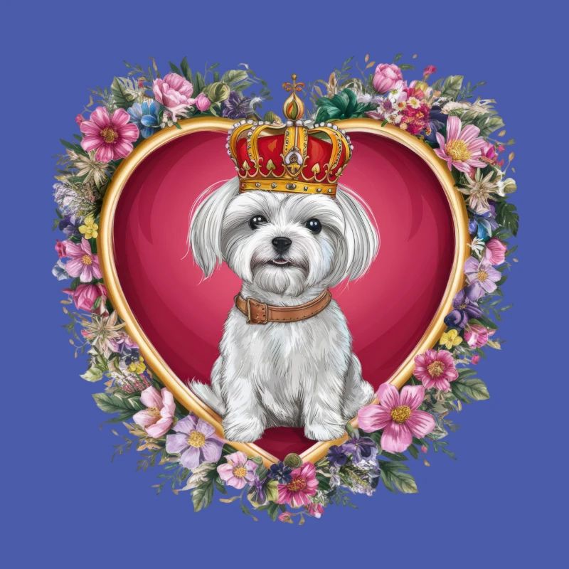 Süßer Maltese Hund mit Blumen und Krone