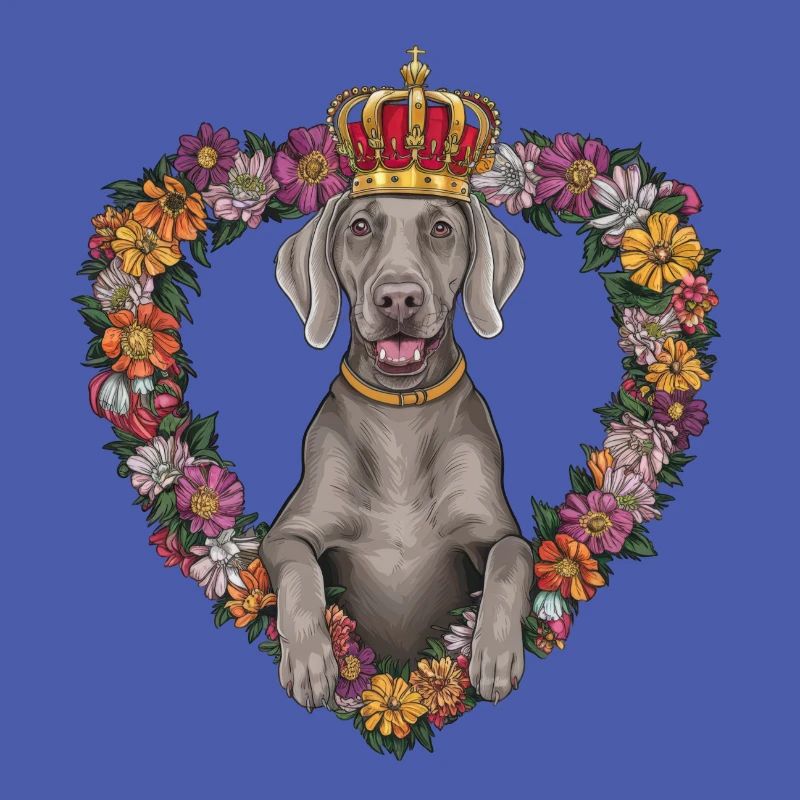 Hübscher Weimaraner Hund mit Krone und Blümchen