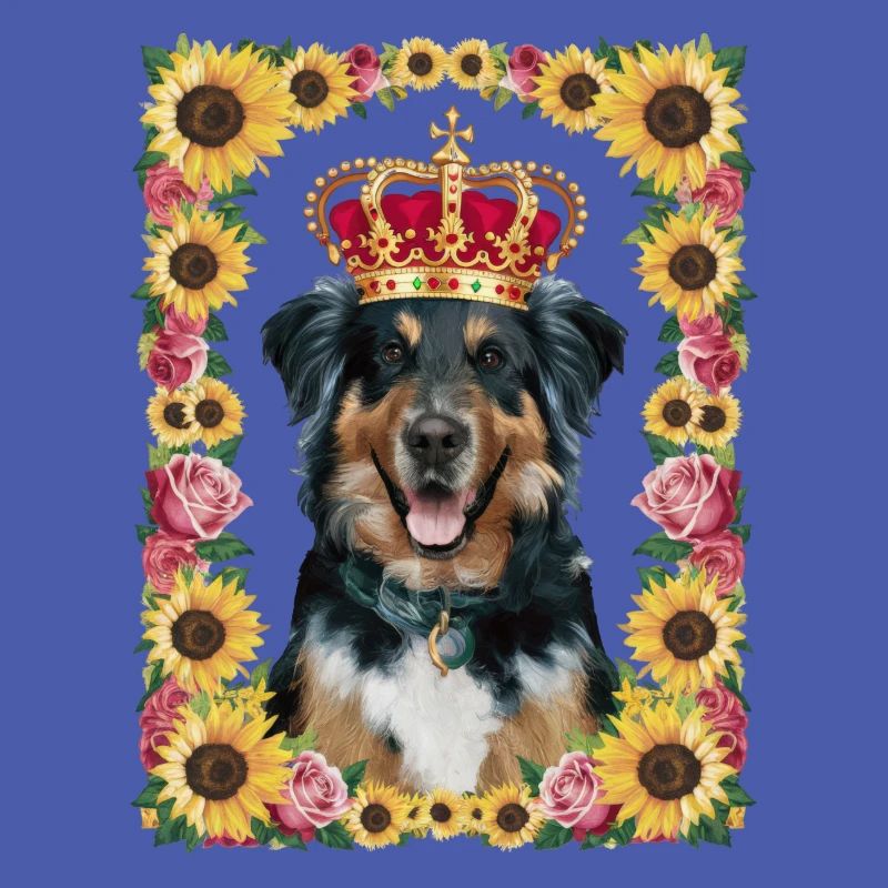 Cartoon Münsterländer Hund mit Krone, Rosen