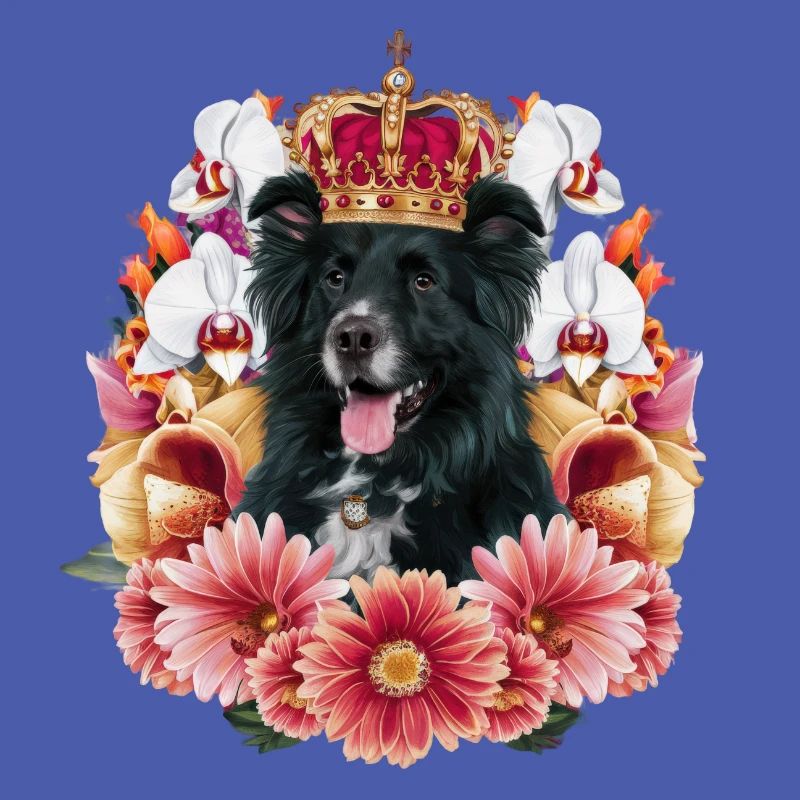 Münsterländer Hund mit Krone, Orchideen