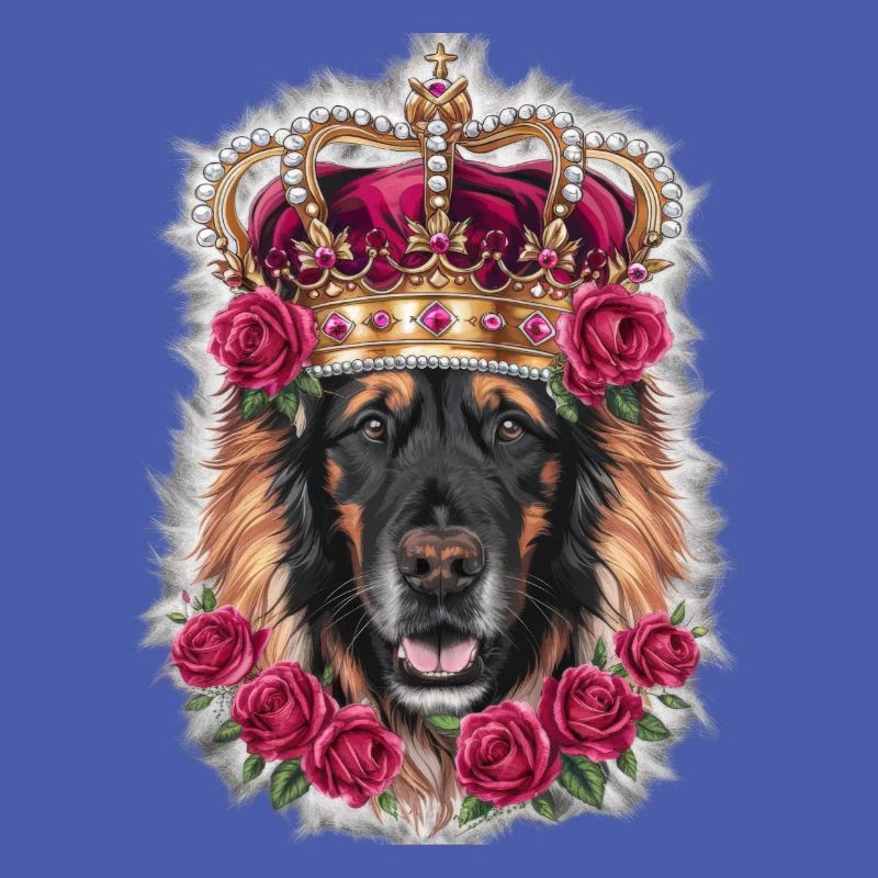 Chien Leonberger avec couronne et roses
