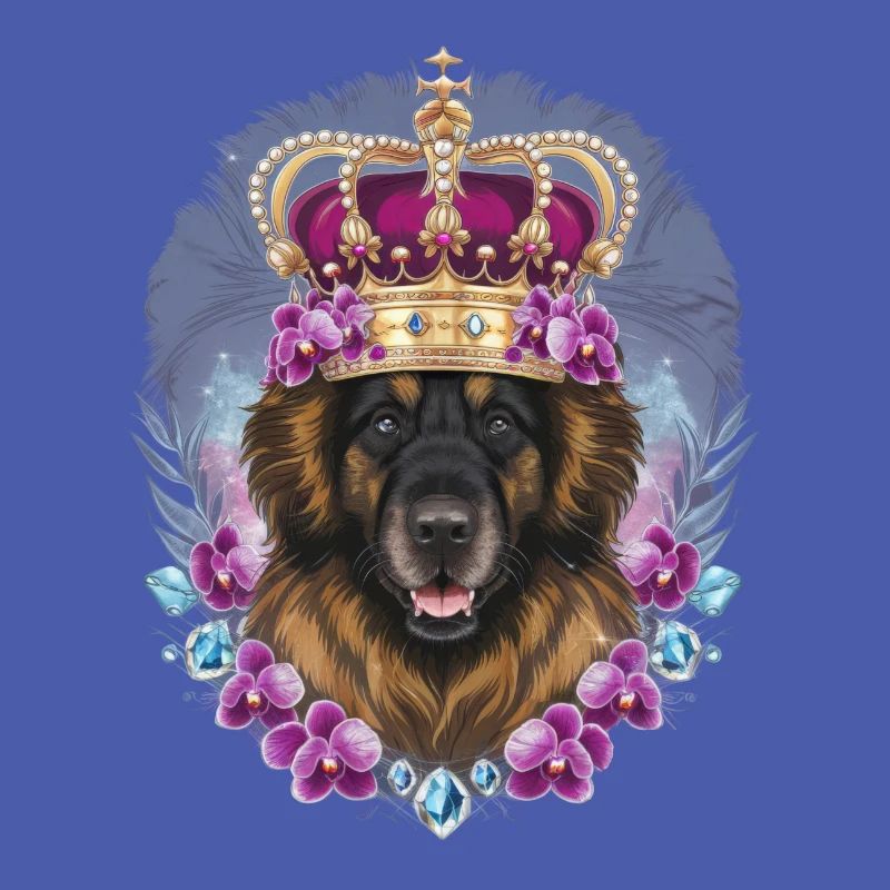 Chien Leonberger mignon avec couronne et orchidées