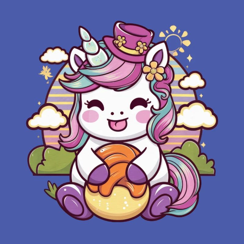 Kawaii Einhorn mit leckerem Essen
