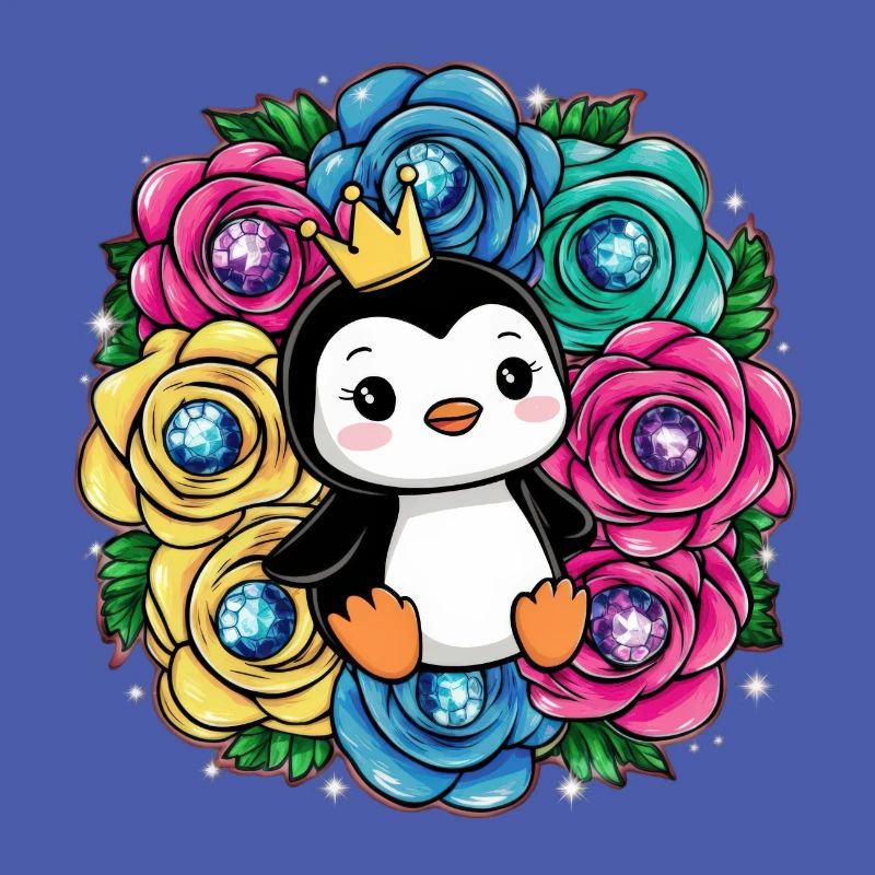 Dessin animé Kawaii Pingouin avec Couronne