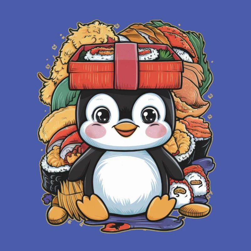 Pingouin avec boîte à lunch colorée