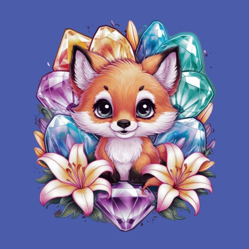 Dessin animé Kawaii renard avec des fleurs colorées