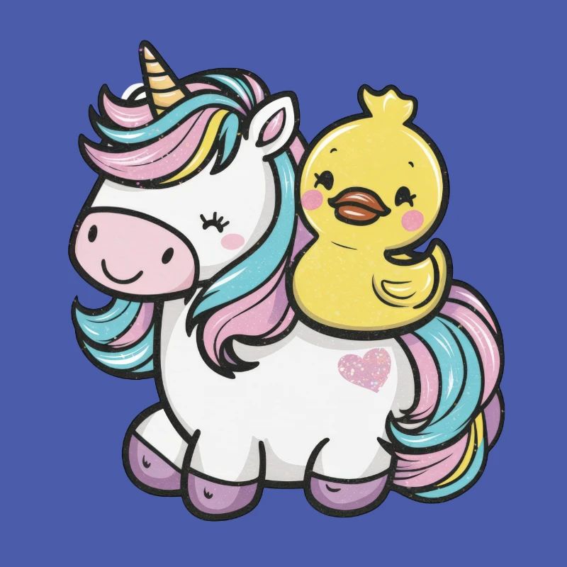 Kawaii unicorn with cute rubber duck