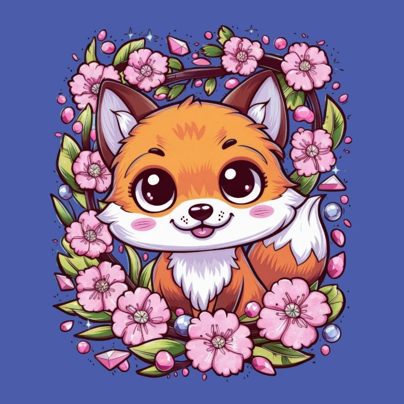 Kawaii Fuchs mit Sakura Kirschblüten