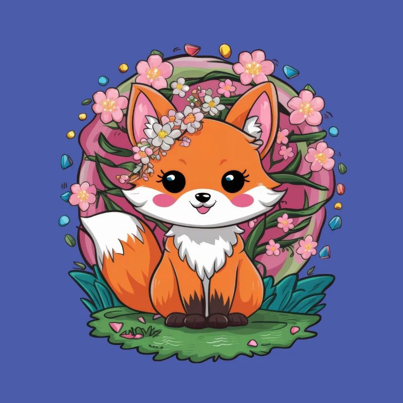 Kawaii Fuchs mit Sakura Kirschblüten