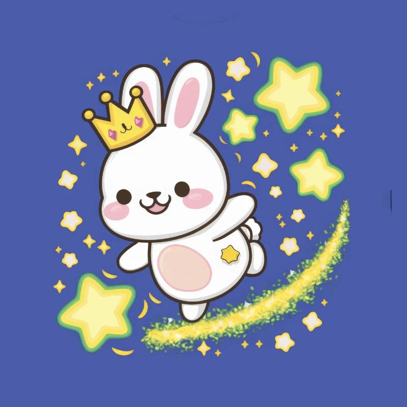 Süßer Kawaii Hase mit Krone und Sternen