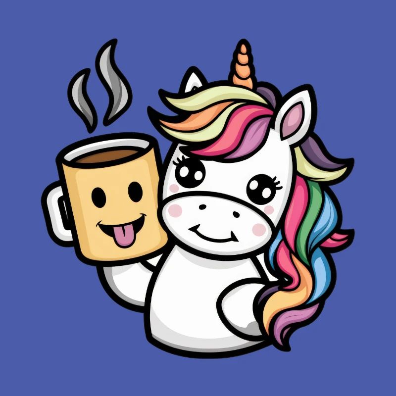 Licorne kawaii buvant du cacao