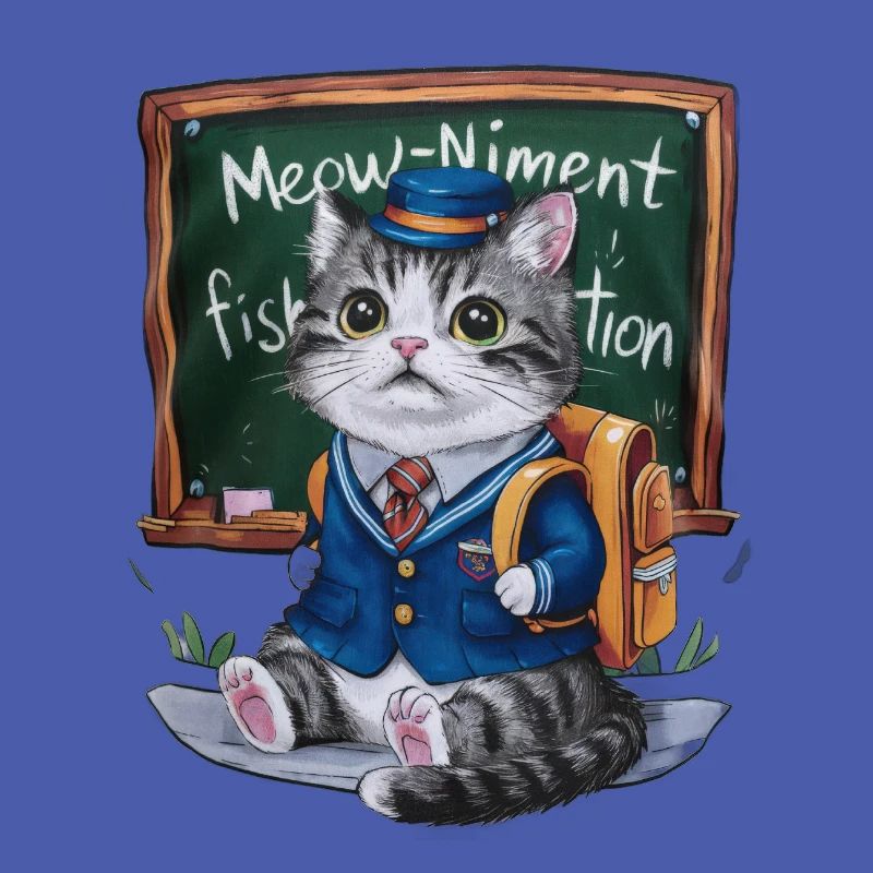 Kawaii cat wears traditional school uniform