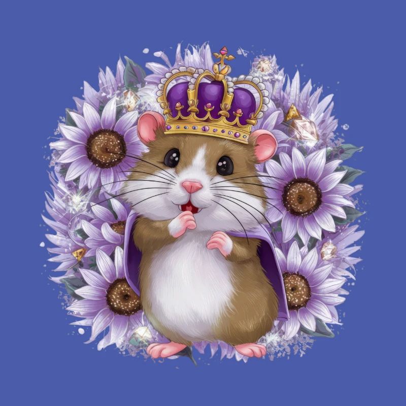 Kawaii Hamster mit Krone und Sonnenblumen