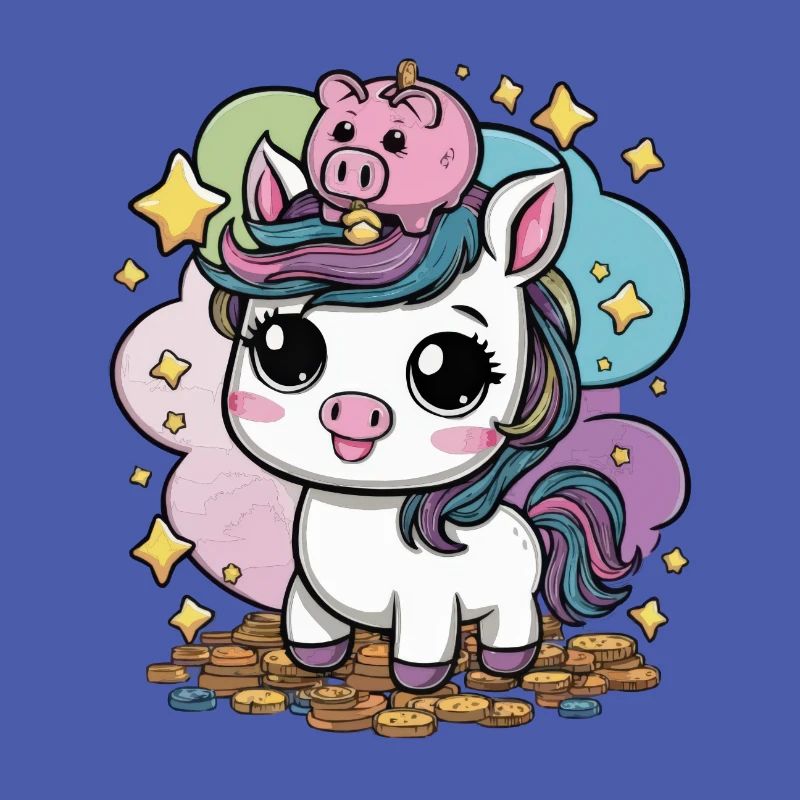 Cooles Kawaii Einhorn mit Sparschwein