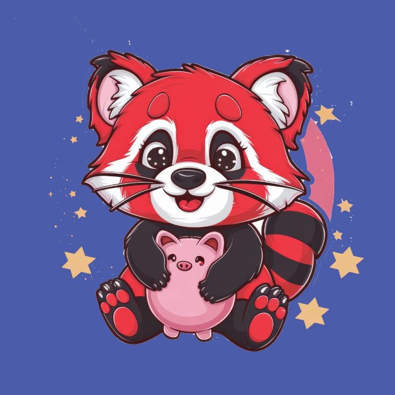 Roter Kawaii Panda mit Sparschwein