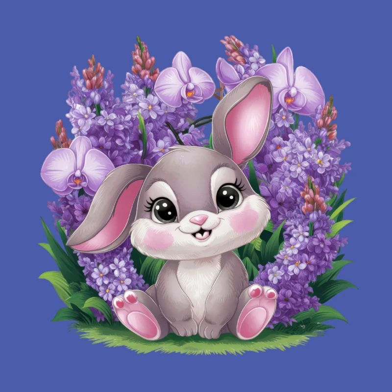 Kawaii Bunny with Orchids and Lilac