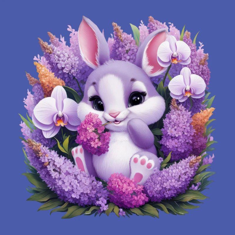 Kawaii Bunny with Orchids and Lilac