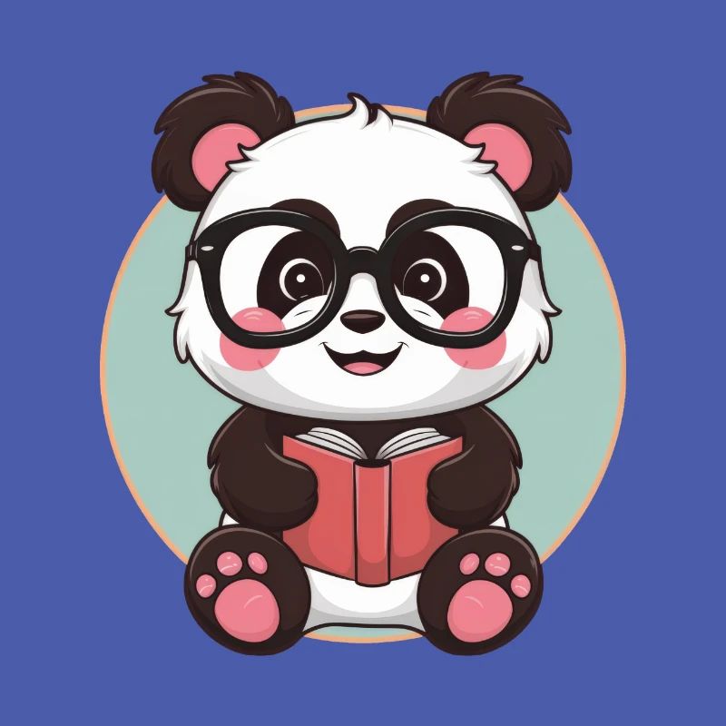 Süßer Kawaii Panda mit Brille und Buch