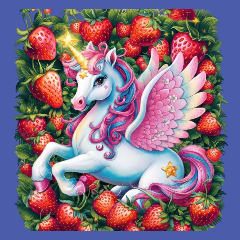 Mignon Licorne Pégase avec des fraises